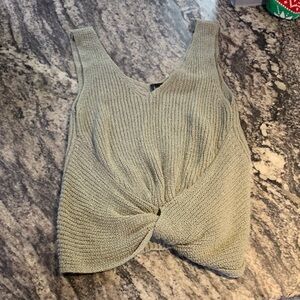 moon & madison Sage Green Knit Knot-Front Tank